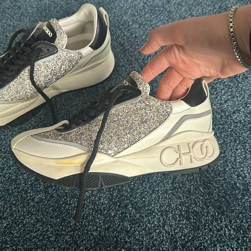 Jimmy Choo  Glitter Raine Sneakers 40 White