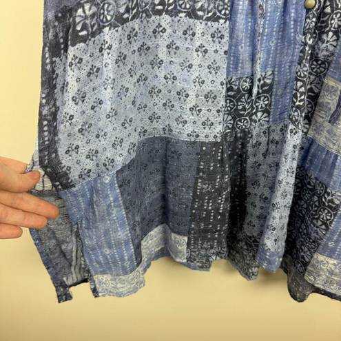 Pilcro  Anthropologie Tiered Tunic Blouse Patchwork Blue Sz XL | Western Cowgirl