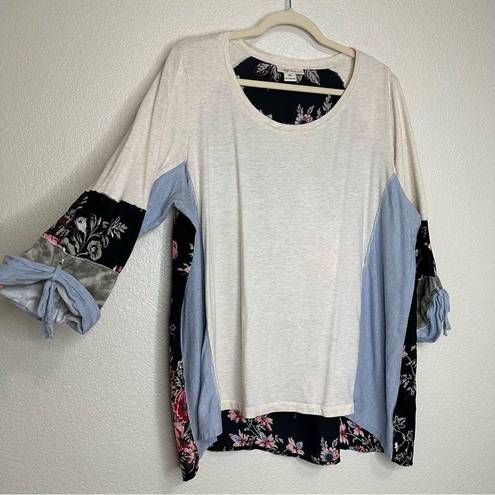 Style & Co  Mixed Media Floral 3/4 Sleeves Top