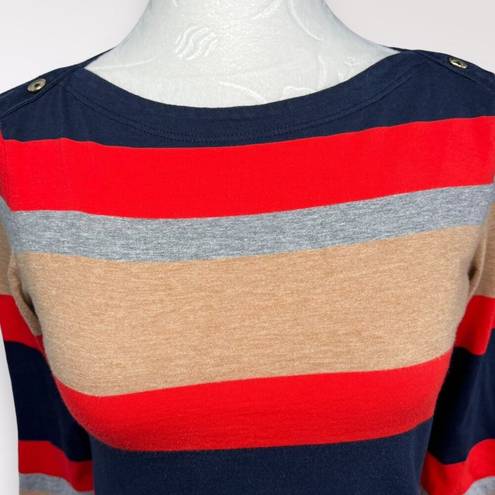 Tommy Hilfiger 3/4 Sleeve Top Boat Neck Modal Cotton Striped XS