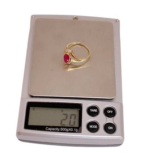 Ruby 10k 10KT Fine Solid Yellow Gold Marquise Red  Diamond Ring Sz 7