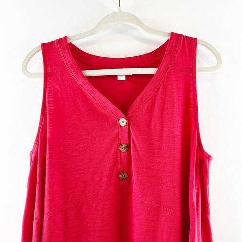 J.Jill  V Neck Sleeveless Cotton Blend Button Front Tank Top Red Large Petite