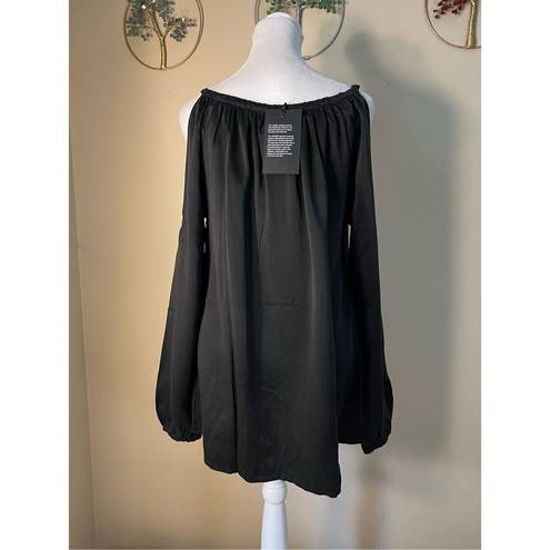 Chaser NWT!  Black Tie Neckline Cold Shoulder Long Sleeve Peasant Blouse Medium