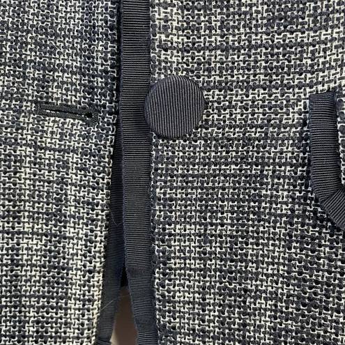 Talbots Classic Preppy Navy Blue Tweed Ruffle Blazer Jacket Cotton Wool womens 8