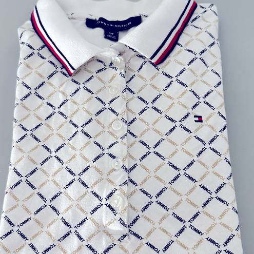 Tommy Hilfiger Preppy logo print Polo, short sleeve, white, summer, collared EUC