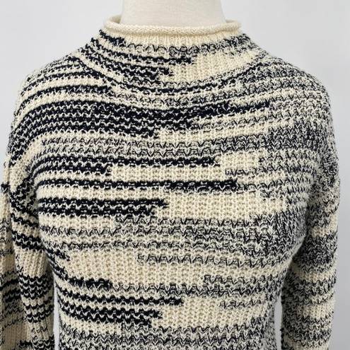 Garnet Hill  Artemis Sweater Organic Cotton Pullover Mockneck Knit Cream Black XS