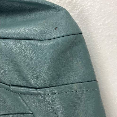 Signature Studio  Balsam Green Faux Vegan Leather Lined Full Zipper Jacket