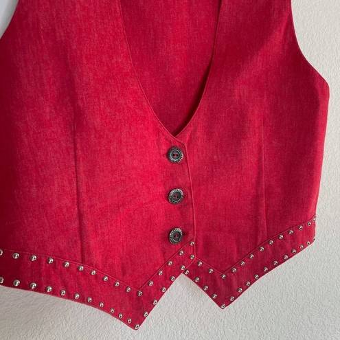 Vintage red denim studded vest Size L