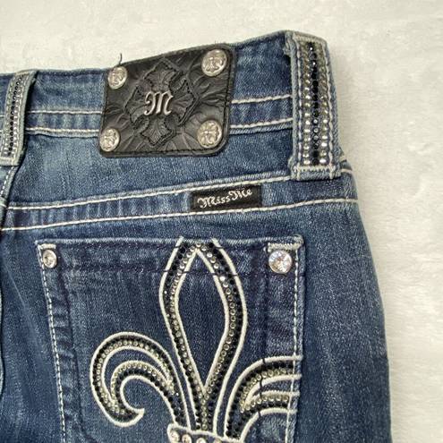 Miss Me  Jeans Womens Sz 28 boot cut blue Denim Embellished Fleur de Lis Pockets