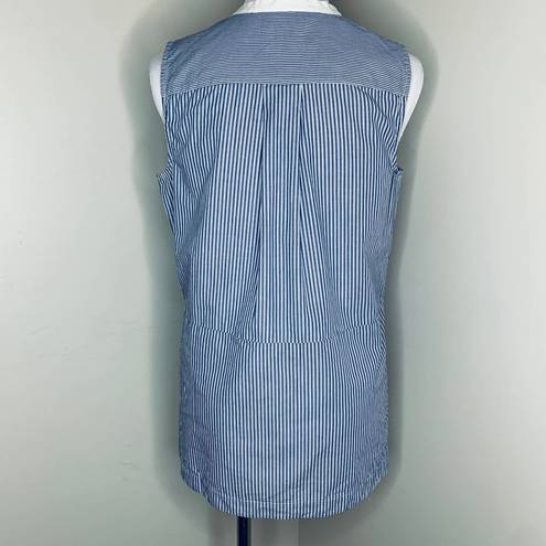 Vince  Tank Top 10 Blue & White Sleeveless Top Half Button Striped Split Hem