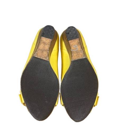 Frye  Yellow Leather Buckle Detail Peep Toe Wedges Women SZ 6