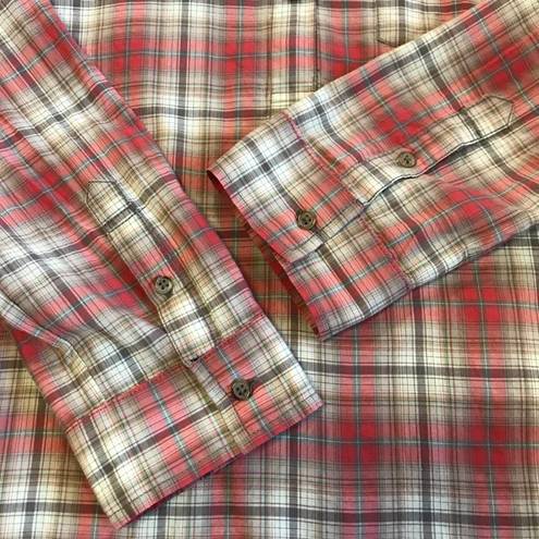 Treasure & Bond Long Sleeve Red White Plaid Check Lightweight Tunic Top S