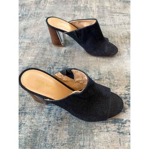 Nine West  Blue Denim Gemily Block Heel Peep Toe Mules Size 7.5