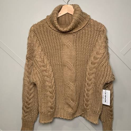 FOR THE REPUBLIC  Brown Chunky Cable Knit Turtleneck Sweater Size Large