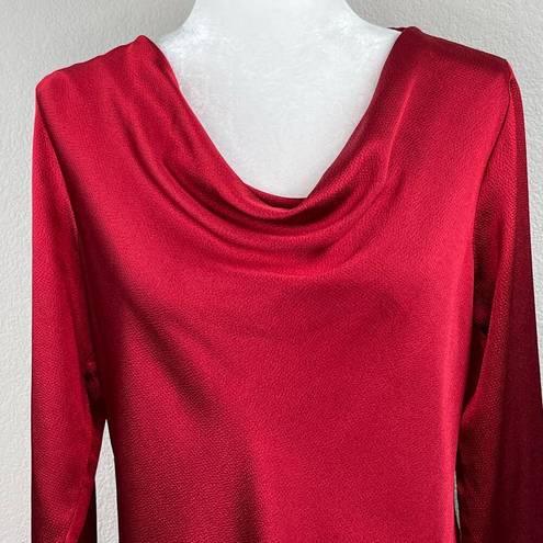 Natori  Solid Red Long Sleeve Draped Cowl Neck Textured Top Women’s Size Medium