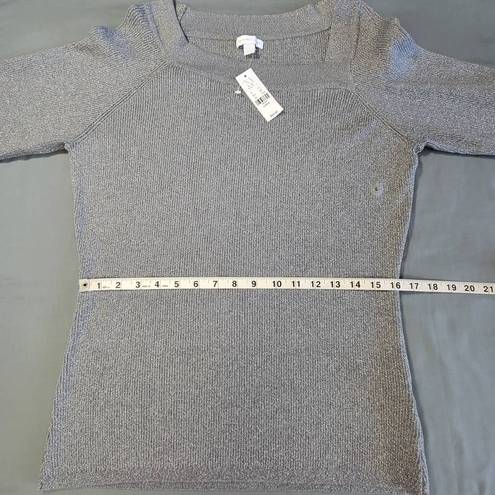 New York & Co. NY&C Women Sweater Size L Gray Glittery Silver Preppy Long Sleeve Metallic Knit