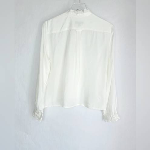 J.Crew  Drapey Ruffle Trim Ivory Viscose Blend Button Down Blouse Shirt Size M