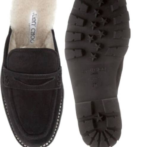 Jimmy Choo  Black Suede fur lined Ramona Shoe slide w crystals 39.5 NIB