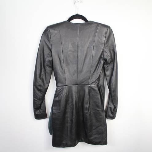 Misha Collection  Dianara Black Lamb Leather Faux Wrap Long Sleeve Mini Dress