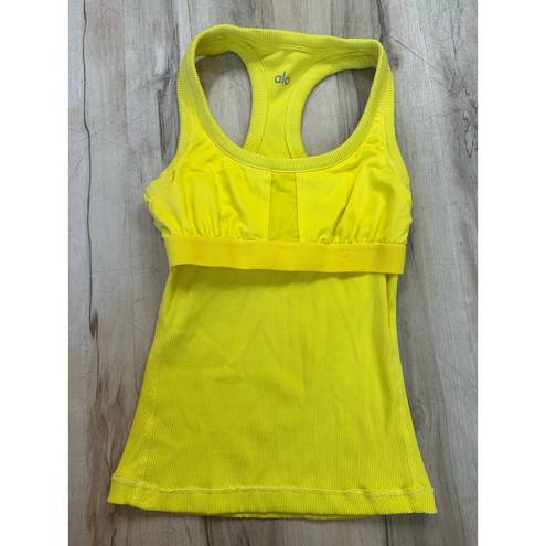 Alo Yoga ALO ribbed tank neon yellow built in bra