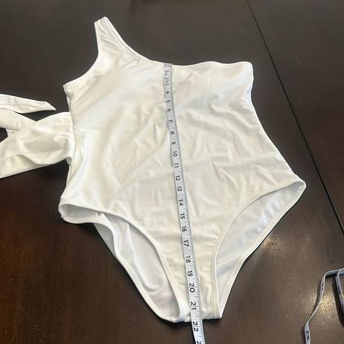 One Piece White one shoulder, , bathing, suit, size large decorative belt