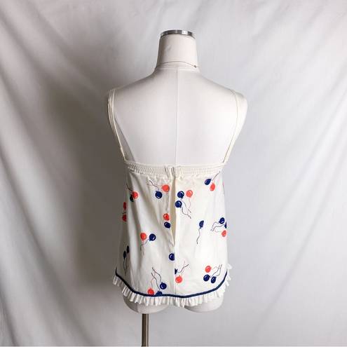 vintage 60s 70s white balloon print ruffle trim cami tank top