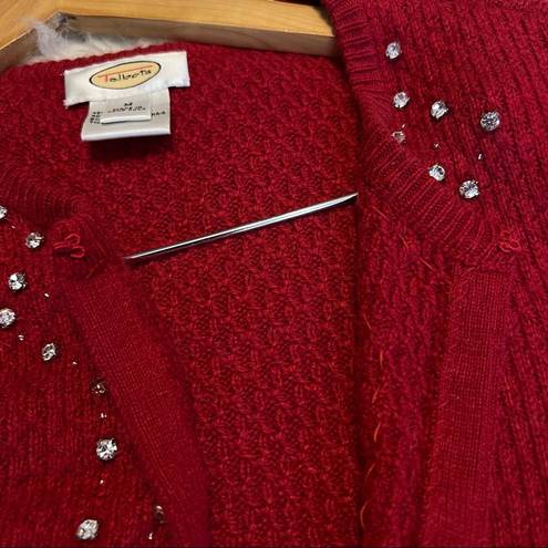 Talbots  Cardigan Sweater Open Front w/ Top Clasp Bling Size Medium Dark Red