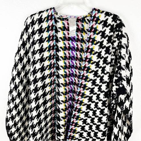 Chico's CHICO’S Black And White Houndstooth Multicolored Accent Panel Fringe Poncho, OS