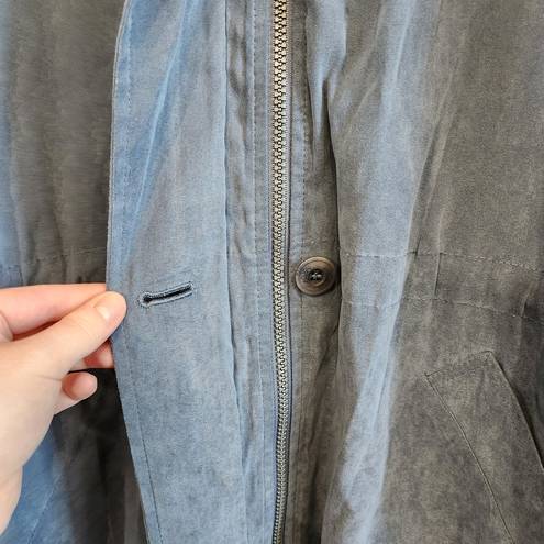 London Fog  Dusty Blue Puffer Coat Anorak Jacket Removable Hood Zip Up Size Large