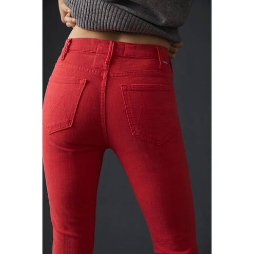 ma*rs NWT Mother Hustler Ankle Fray in  Red High Rise Bootcut Crop Jeans 25