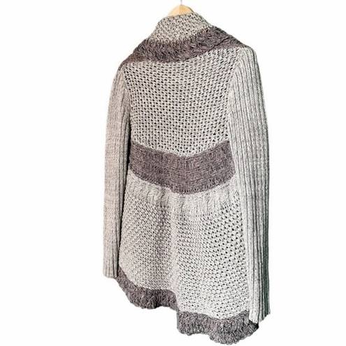CAbi  Sweater Shadow Circle Gray Shawl Collar Chunky Knit Open Cardigan Sz Medium