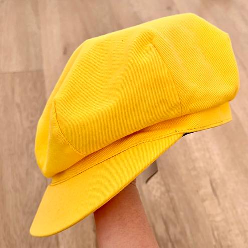 Burberry Super Rare  Newsboy Cotton Cap Hat Beret Yellow W/ Plaid Size L - NWT