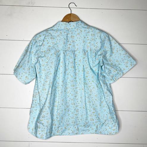 Ganni  Floral Organic Cotton Poplin Button-up Shirt In Blue