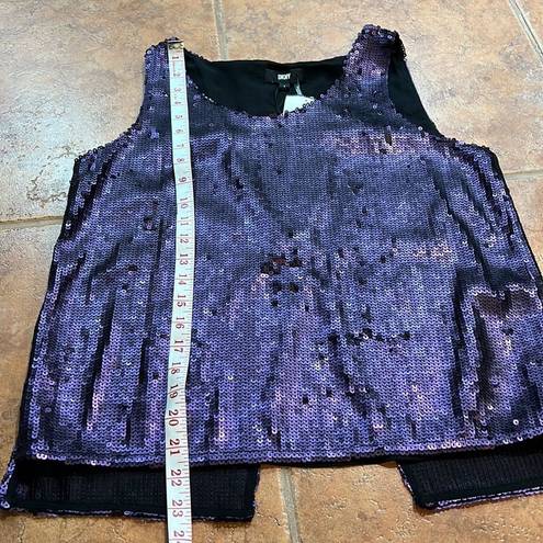 DKNY NWT  Womens Sleeveless Sequin Split-Back Top Purple Size S