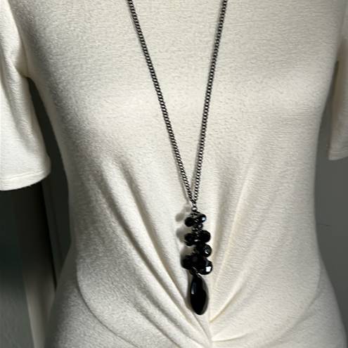 Onyx Women’s Black  and Gunmetal Colored Faceted Bead Centerpiece 32” Necklace