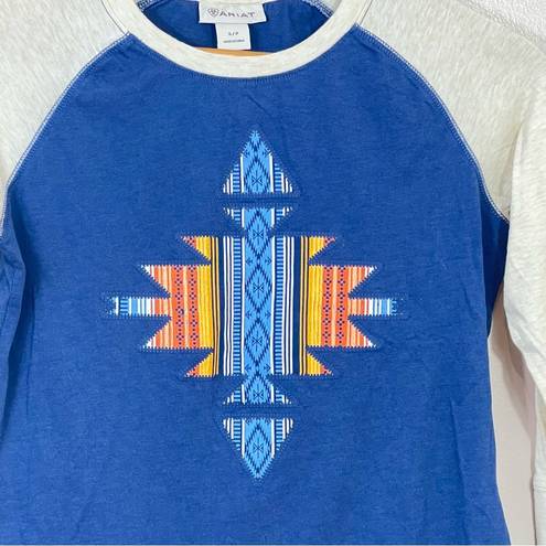 Ariat Aztec Raglan Tee Blue Size S Women 2/3 Sleeves