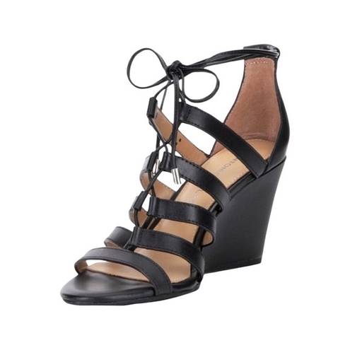 Antonio Melani  Adair Lace Up Black Leather Wedges Sandal Size 7