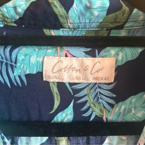 Krass&co Cotton & . button down, blue floral Hawaiian top, oversized,  Large