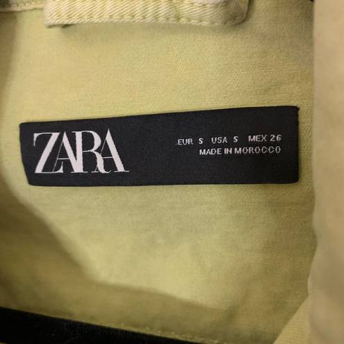 ZARA Neon Yellow Distressed Crop Denim Jacket