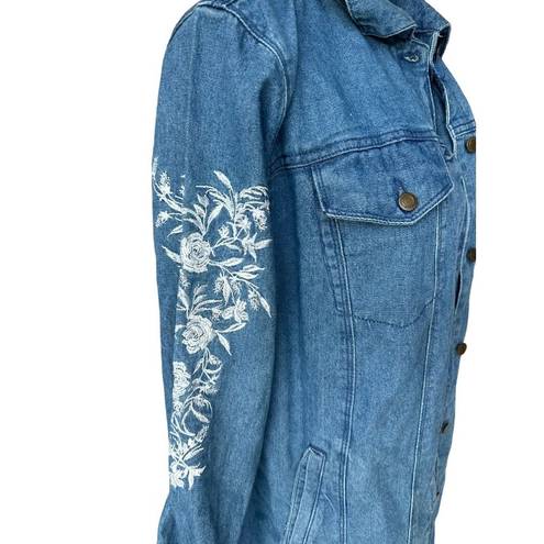 Jessica London  Denim White Floral Embroidered Tunic Length Button Down Size 16W