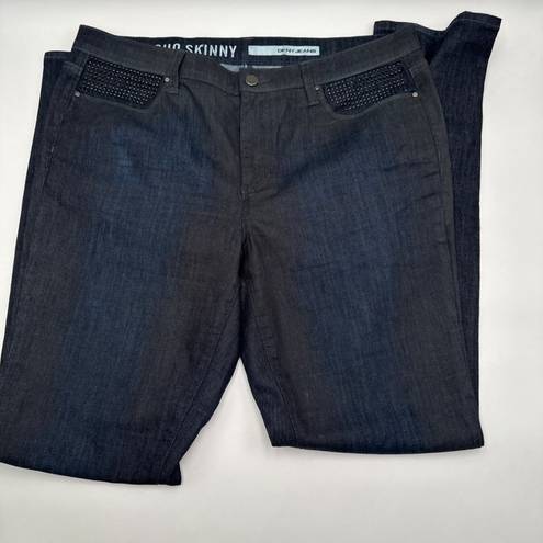 DKNY  Soho Skinny Dark Wash Denim Jeans Embellished Pockets NWOT 12