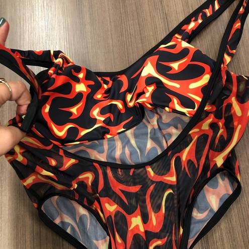 One Piece Hot Flames Sexy Sheer Thong Bodysuit/