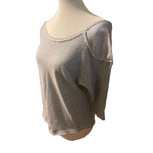 Xhilaration  Gray W/ Sequins 3/4in Sleeves 100% Cotton Lightweight Stylish Fringe