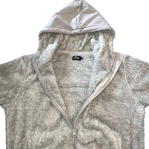 Zyia Active Womens Sherpa Jacket Fleece Athletic Full Zip Gray Hooded Medium