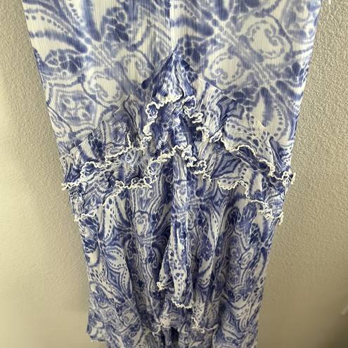 Free People  China Doll Goddess Lace Tiered Ruffles Crinkly Maxi Dress 6