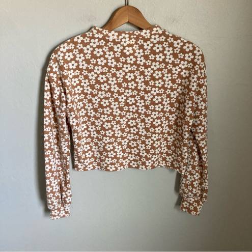 belle du jour  Brown and Flowered Long Sleeve Crop Top Size Small