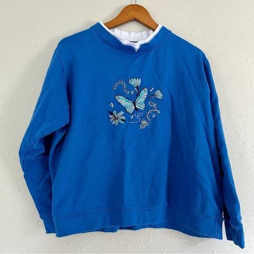 Vintage Blue  Crewneck Coastal Grandma Butterfly Sweatshirt XL Retro 90s
