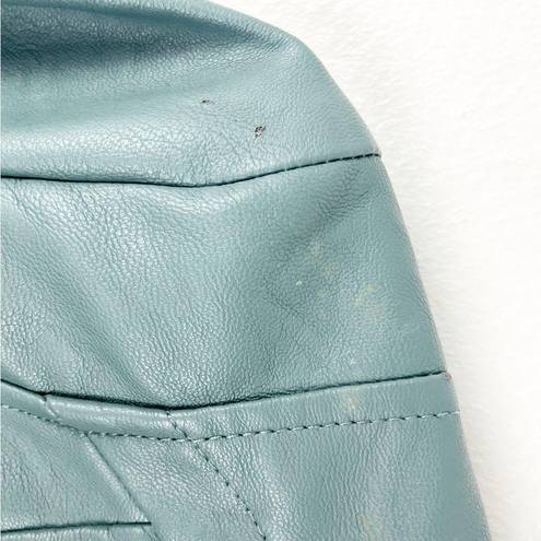 Signature Studio  Balsam Green Faux Vegan Leather Lined Full Zipper Jacket