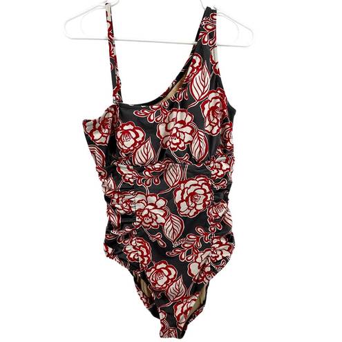 Garnet Hill  Signature One-Shoulder Swimsuit Floral One Piece Stretch Fitted 14