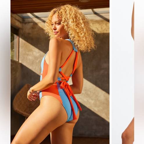 Fabletics  Gabriela Lace-Up Racerback Swimsuit island Eacape / Orange nectar